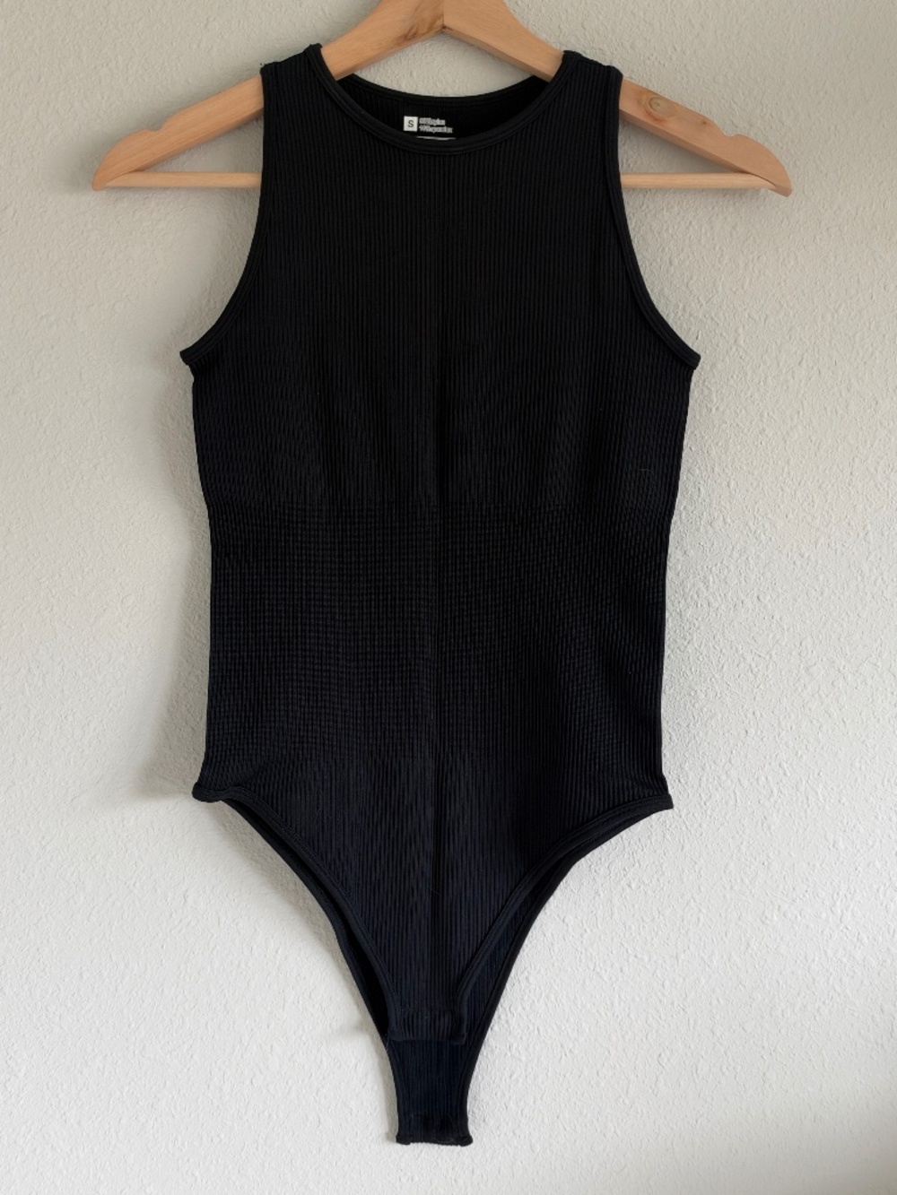 Black Ribbed Compression Tank Bodysuit Size Small